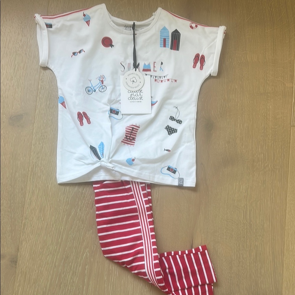 Deuxepardeux White and Red Kids Organic Cotton Set size 4 new